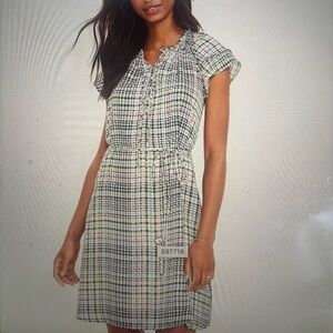 Loft Houndstooth Print Flutter Sleeves Dress, Size Large